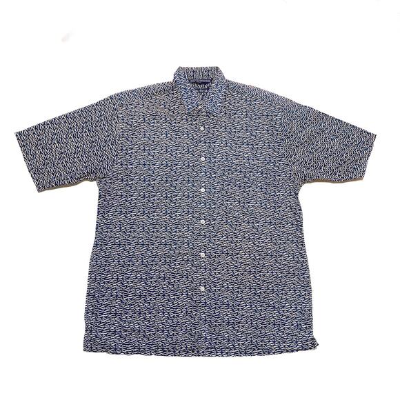 Nautica Vintage 90s Geometric Fish Shirt Button Front Short Sleeve Men's Medium - Picture 1 of 6
